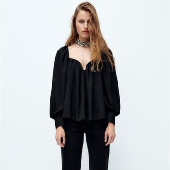 ZARA FLOWY SWEETHEART NECKLINE BLOUSE - Picture 1 of 6